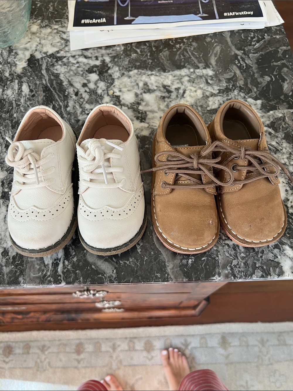 Boys White and Brown Dress Shoes